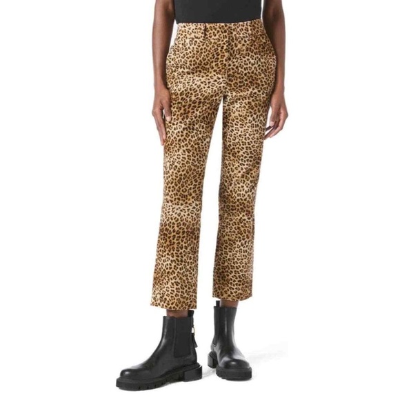 FRAME Faithful Leopard-Print Cotton-Blend Velvet Straight-Leg Crop Pants EUC 0 - Picture 1 of 12